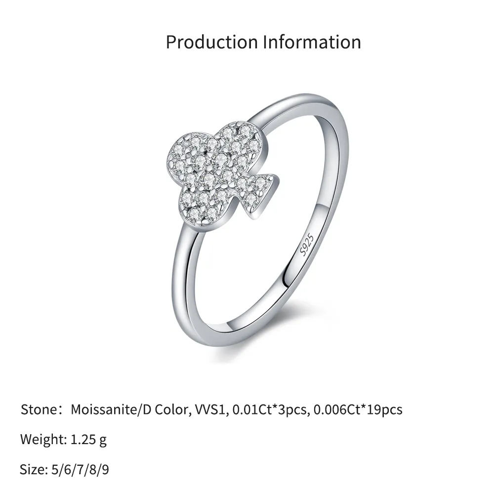 925 Sterling Silver Moissanite Pave Club Suit Ring 110200069 - image2