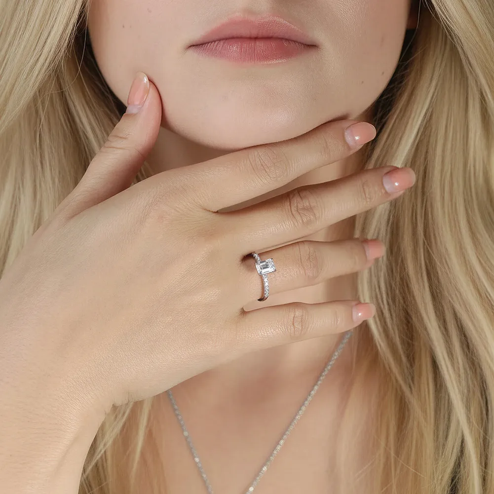 925 Sterling Silver Rectangular Fancy Cut Moissanite Ring 110200070 - image1