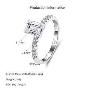 925 Sterling Silver Rectangular Fancy Cut Moissanite Ring 110200070