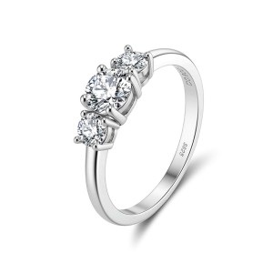 925 Sterling Silver 3-Stone Moissanite Wedding Ring 110200071