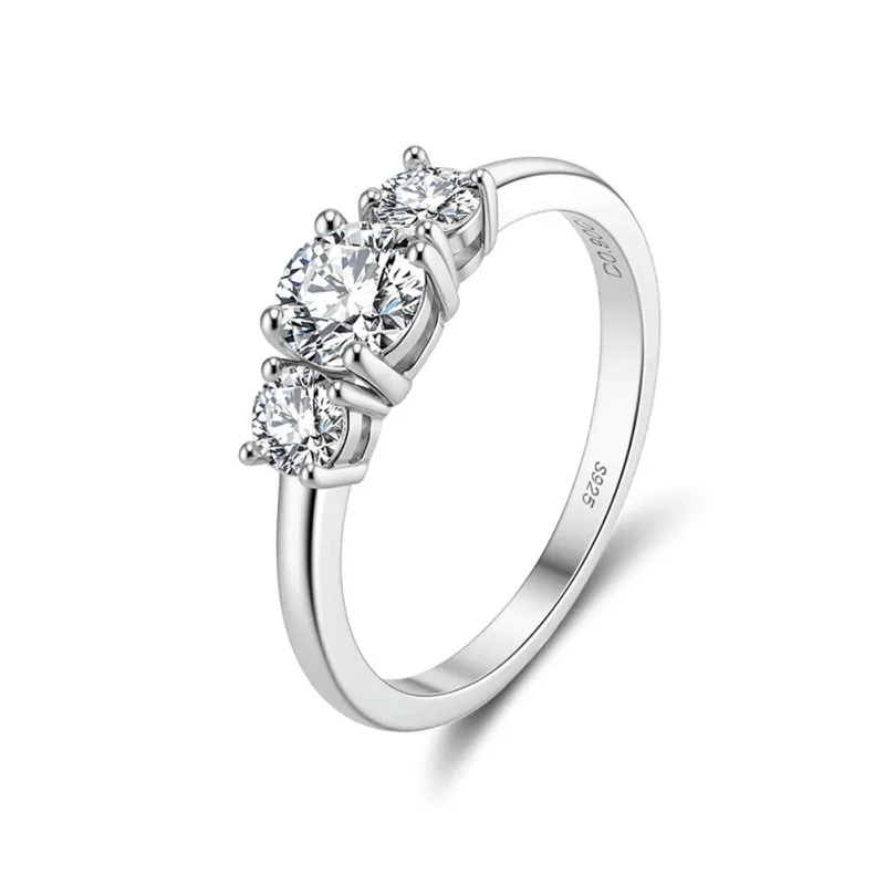 925 Sterling Silver 3-Stone Moissanite Wedding Ring 110200071