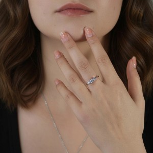 925 Sterling Silver 3-Stone Moissanite Wedding Ring 110200071