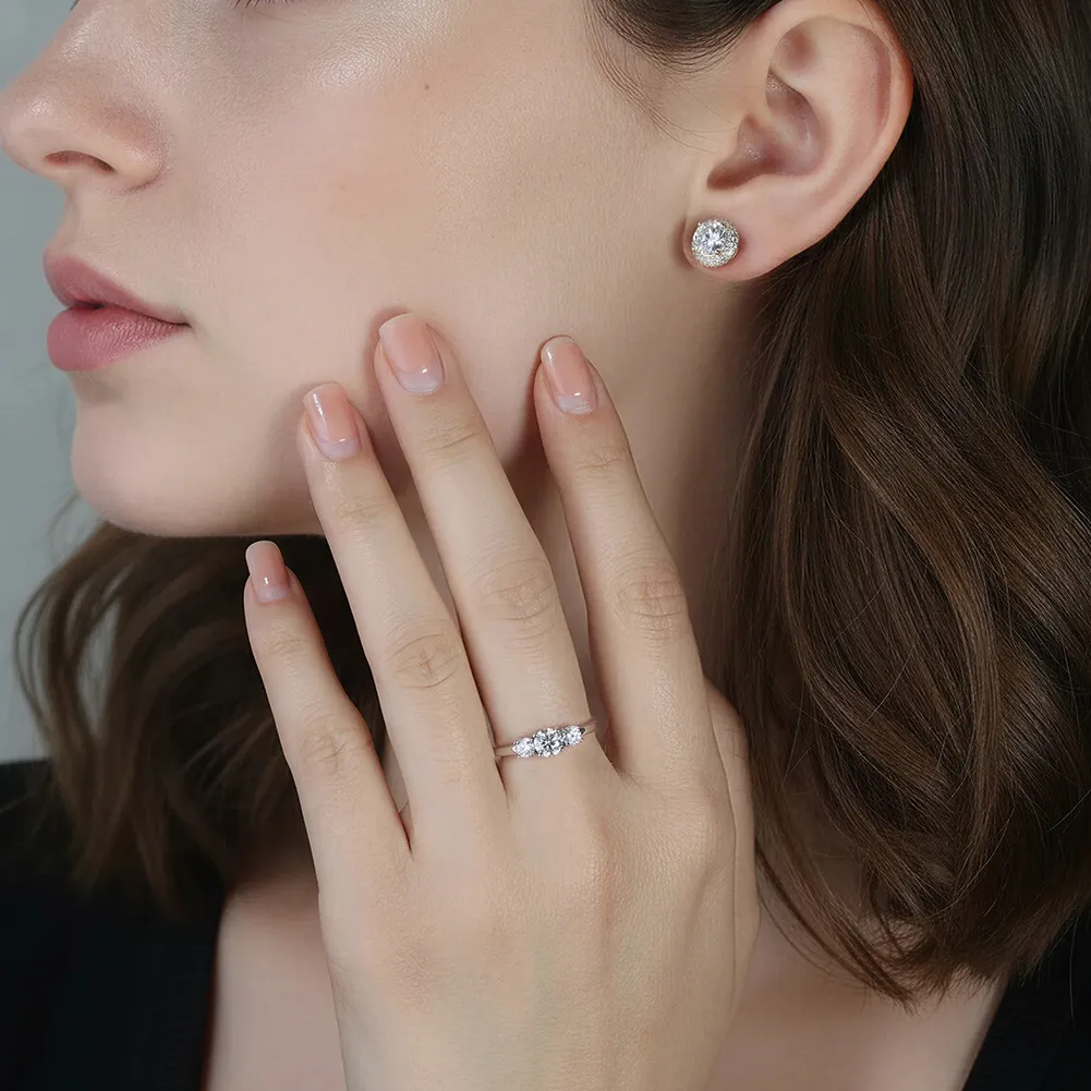 925 Sterling Silver 3-Stone Moissanite Wedding Ring 110200071 - image1