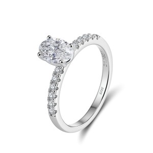 925 Sterling Silver 4-Prong Oval Moissanite Pave Engagement Ring 110200072