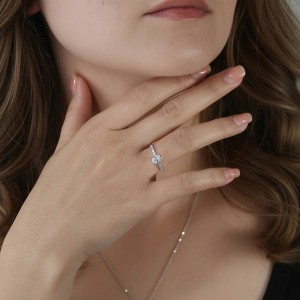 925 Sterling Silver 4-Prong Oval Moissanite Pave Engagement Ring 110200072