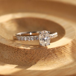 925 Sterling Silver 4-Prong Oval Moissanite Pave Engagement Ring 110200072