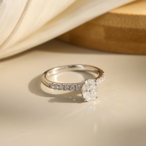 925 Sterling Silver 4-Prong Oval Moissanite Pave Engagement Ring 110200072