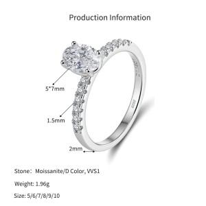 925 Sterling Silver 4-Prong Oval Moissanite Pave Engagement Ring 110200072