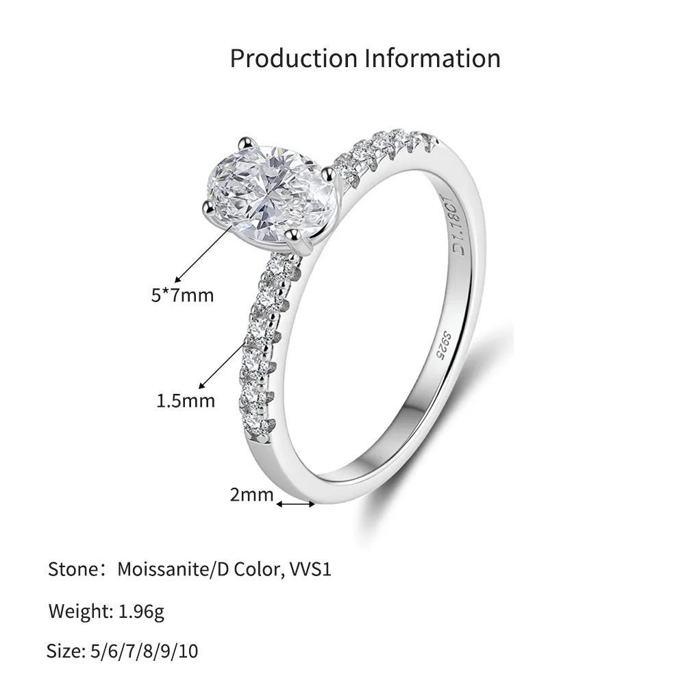 925 Sterling Silver 4-Prong Oval Moissanite Pave Engagement Ring 110200072 - image2