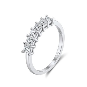 925 Sterling Silver Princess Cut Moissanite Half Eternity Ring 110200073