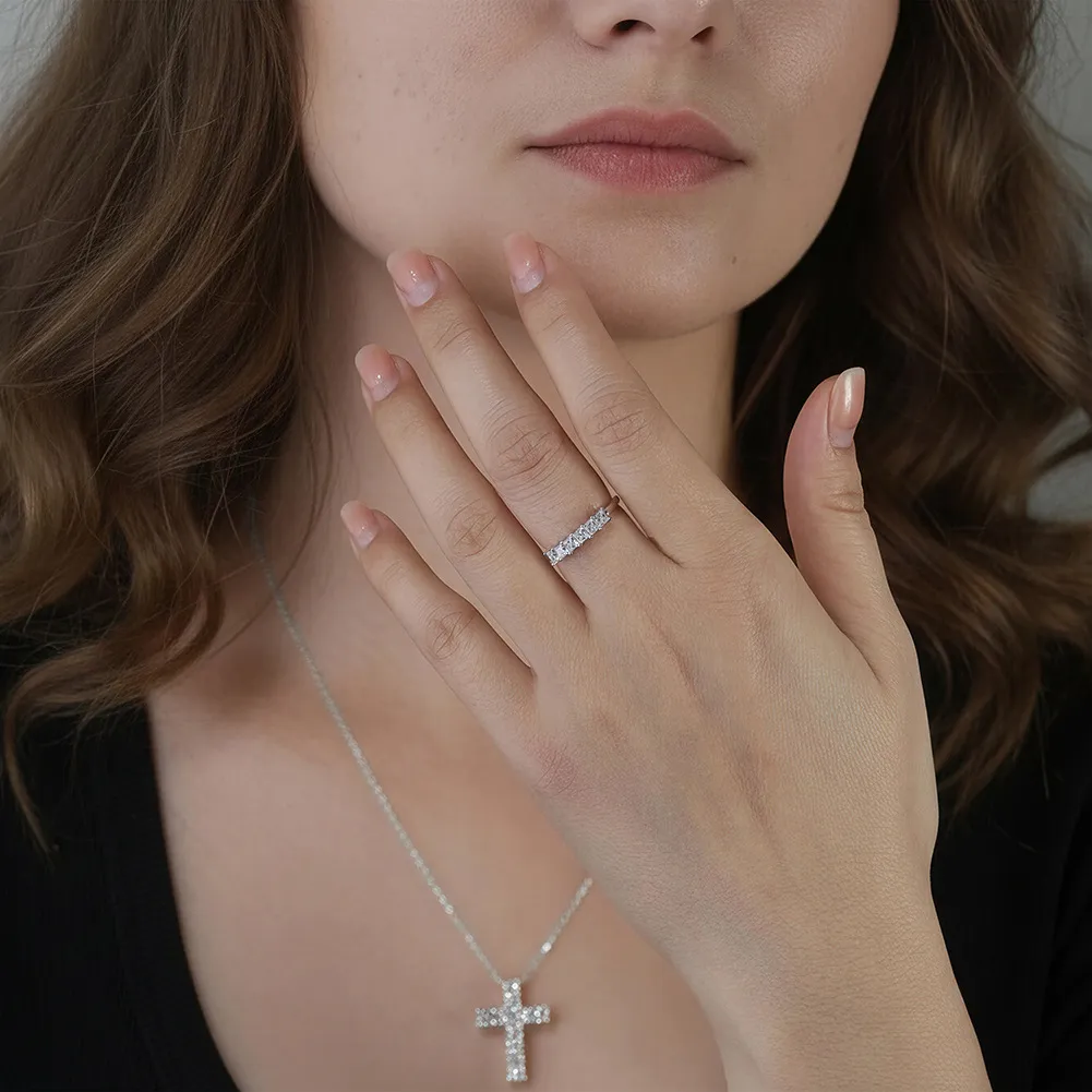 925 Sterling Silver Princess Cut Moissanite Half Eternity Ring 110200073 - image1