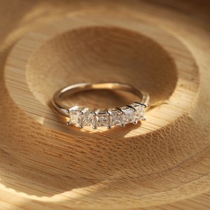 925 Sterling Silver Princess Cut Moissanite Half Eternity Ring 110200073