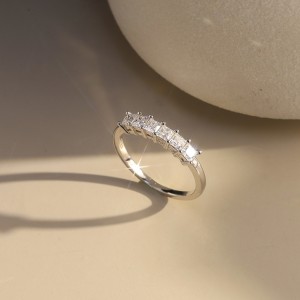 925 Sterling Silver Princess Cut Moissanite Half Eternity Ring 110200073