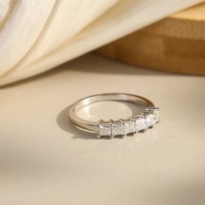 925 Sterling Silver Princess Cut Moissanite Half Eternity Ring 110200073
