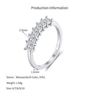 925 Sterling Silver Princess Cut Moissanite Half Eternity Ring 110200073