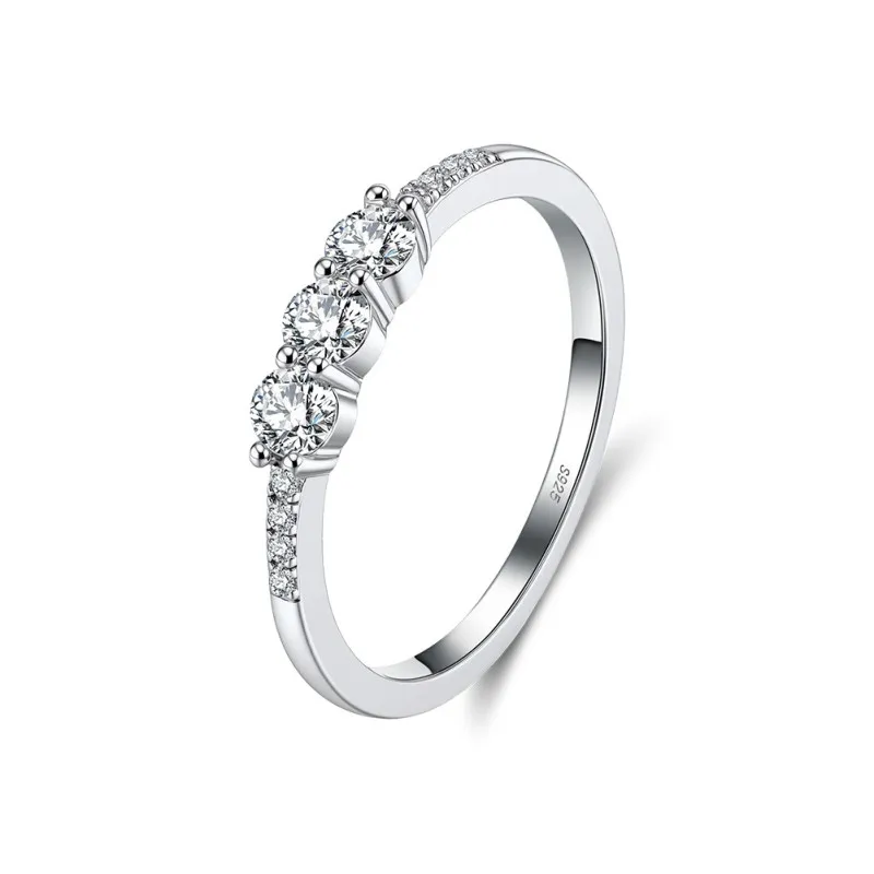 925 Sterling Silver 3-Stone Moissanite Engagement Ring 110200074