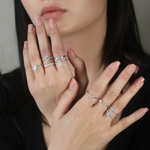 925 Sterling Silver 3-Stone Moissanite Engagement Ring 110200074