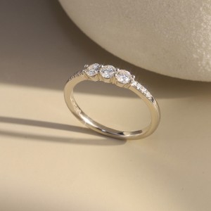 925 Sterling Silver 3-Stone Moissanite Engagement Ring 110200074