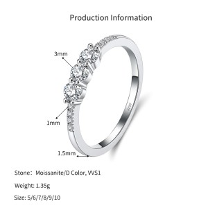 925 Sterling Silver 3-Stone Moissanite Engagement Ring 110200074
