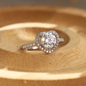 925 Sterling Silver 1 Ct Moissanite Heart Halo Engagement Ring 110200075