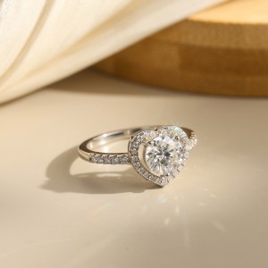 925 Sterling Silver 1 Ct Moissanite Heart Halo Engagement Ring 110200075