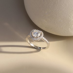 925 Sterling Silver 1 Ct Moissanite Heart Halo Engagement Ring 110200075
