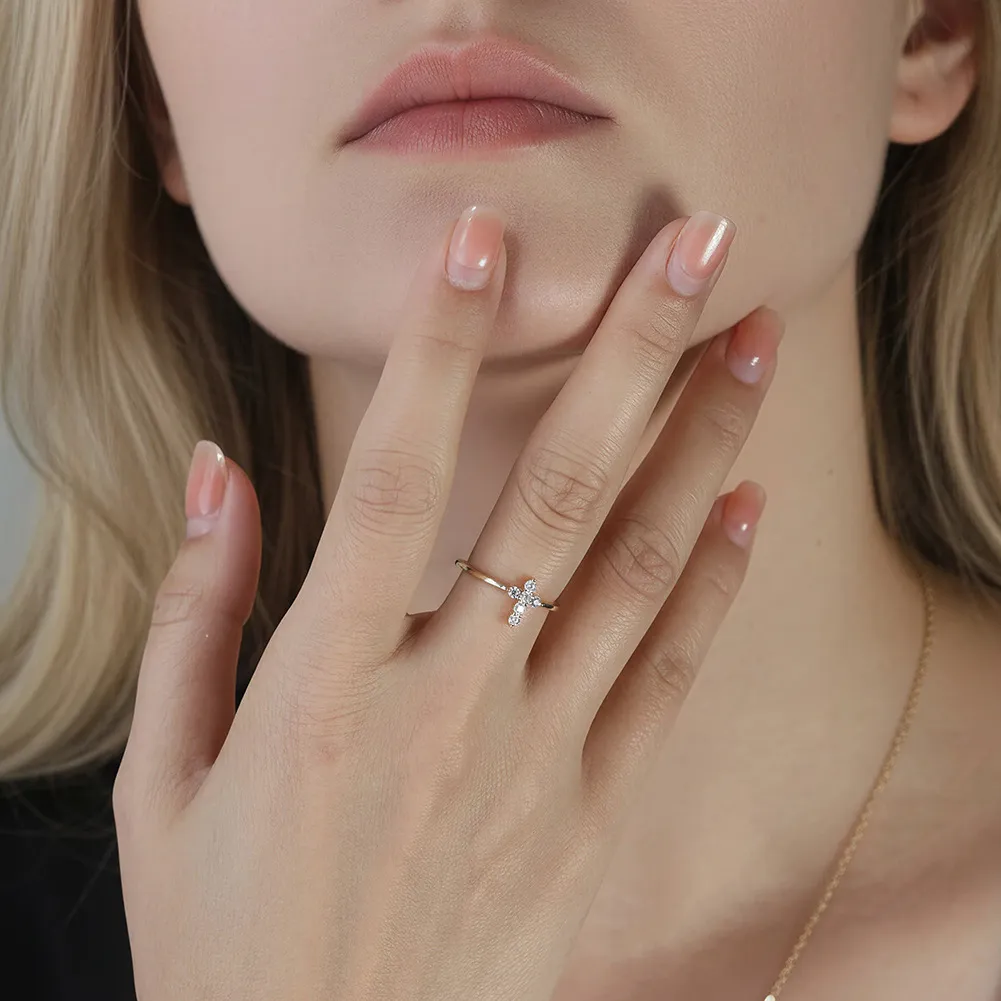 925 Sterling Silver Minimalist Moissanite Cross Adjustable Ring 110200077 - image2