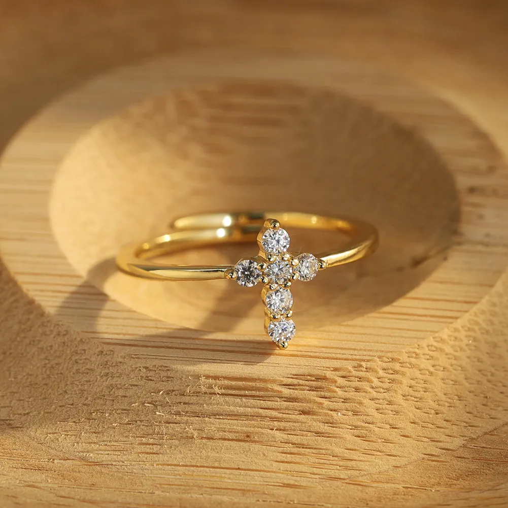 925 Sterling Silver Minimalist Moissanite Cross Adjustable Ring 110200077 - image3