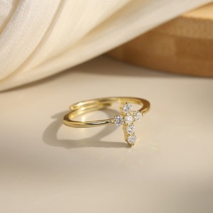 925 Sterling Silver Minimalist Moissanite Cross Adjustable Ring 110200077
