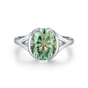 925 Sterling Silver 3 Ct Colored Oval Moissanite Statement Ring 110200078