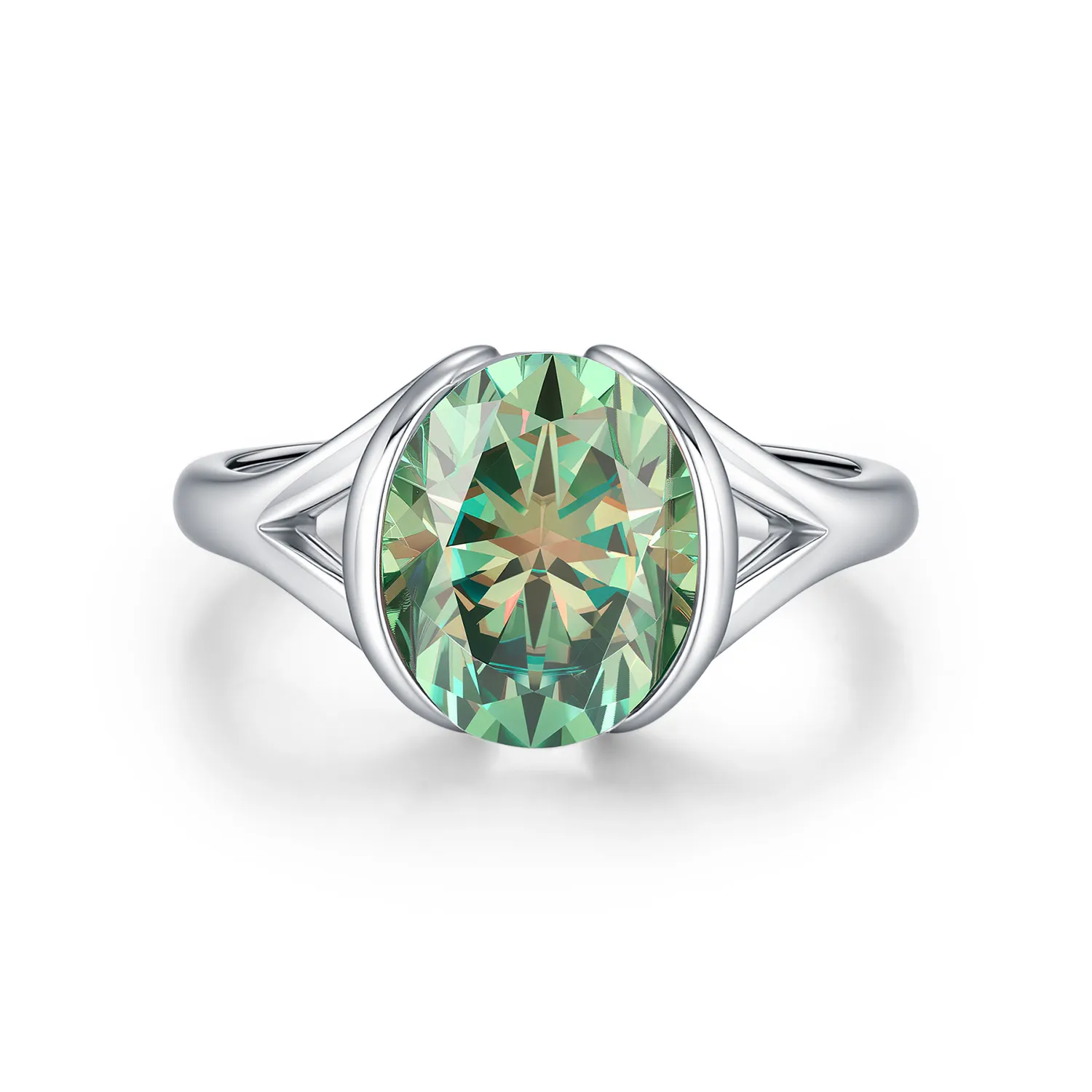 925 Sterling Silver 3 Ct Colored Oval Moissanite Statement Ring 110200078