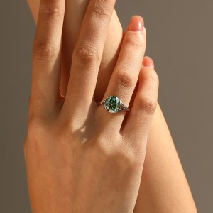 925 Sterling Silver 3 Ct Colored Oval Moissanite Statement Ring 110200078