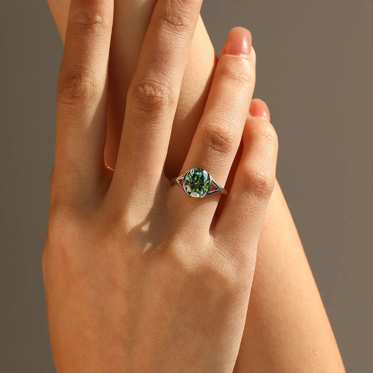 925 Sterling Silver 3 Ct Colored Oval Moissanite Statement Ring 110200078 - image1