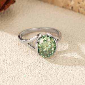 925 Sterling Silver 3 Ct Colored Oval Moissanite Statement Ring 110200078