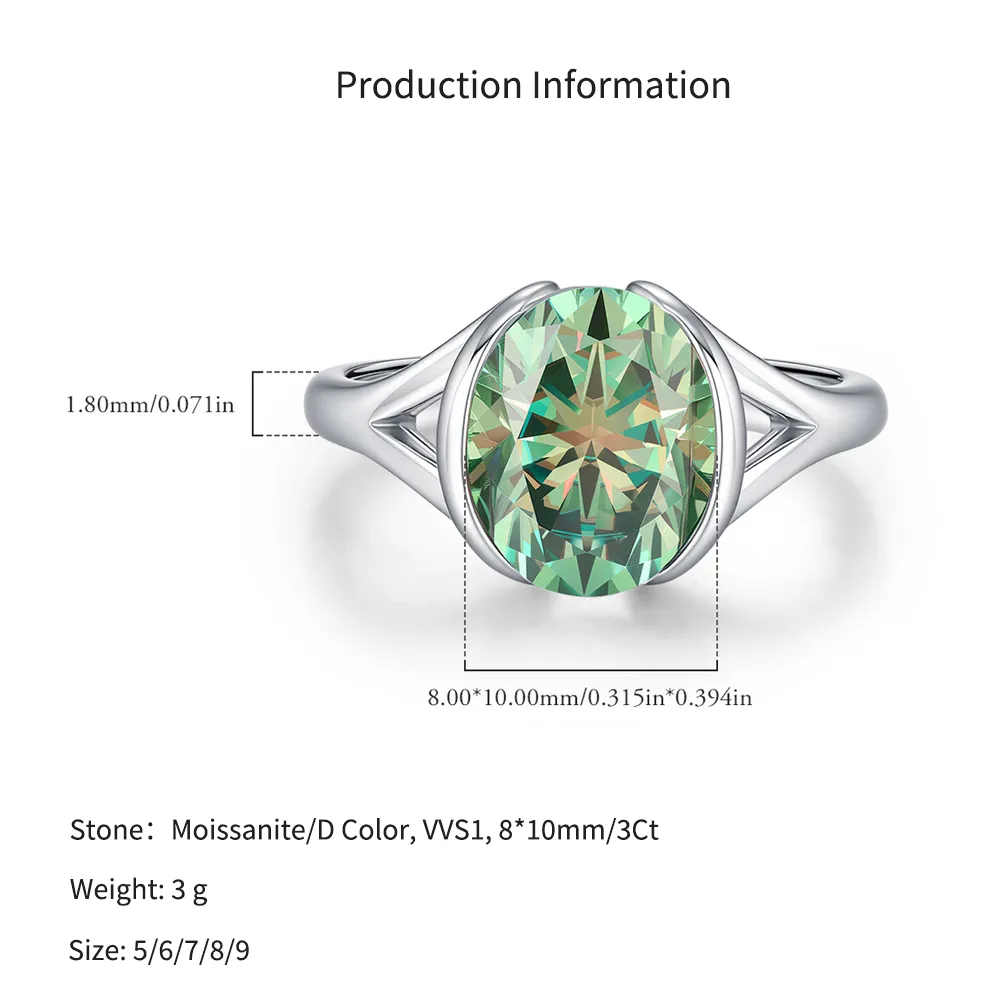 925 Sterling Silver 3 Ct Colored Oval Moissanite Statement Ring 110200078 - image2