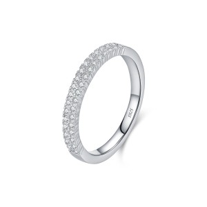925 Sterling Silver Double Row Moissanite Pave Stacking Ring 110200079