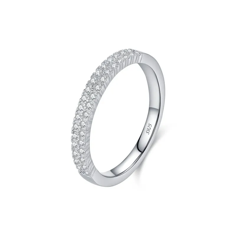 925 Sterling Silver Double Row Moissanite Pave Stacking Ring 110200079