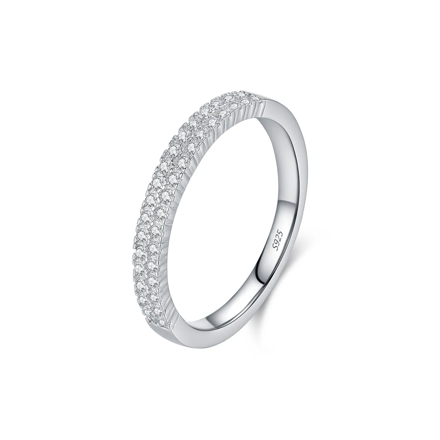925 Sterling Silver Double Row Moissanite Pave Stacking Ring 110200079
