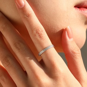 925 Sterling Silver Double Row Moissanite Pave Stacking Ring 110200079