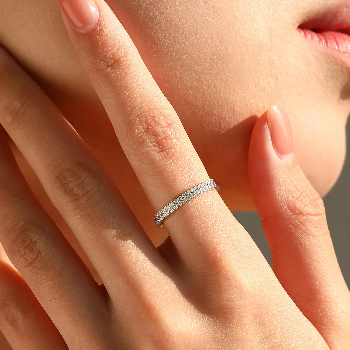 925 Sterling Silver Double Row Moissanite Pave Stacking Ring 110200079 - image1