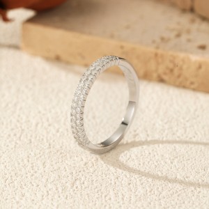 925 Sterling Silver Double Row Moissanite Pave Stacking Ring 110200079