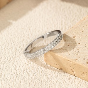 925 Sterling Silver Double Row Moissanite Pave Stacking Ring 110200079