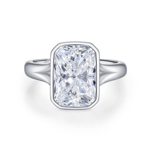 925 Sterling Silver 4.5 Ct Radiant Moissanite Bezel Sugar Cube Ring 110200080