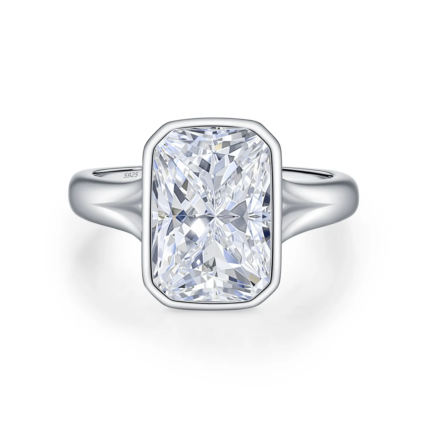 925 Sterling Silver 4.5 Ct Radiant Moissanite Bezel Sugar Cube Ring 110200080
