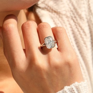 925 Sterling Silver 4.5 Ct Radiant Moissanite Bezel Sugar Cube Ring 110200080