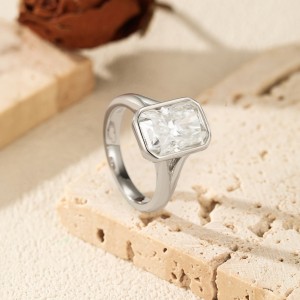 925 Sterling Silver 4.5 Ct Radiant Moissanite Bezel Sugar Cube Ring 110200080