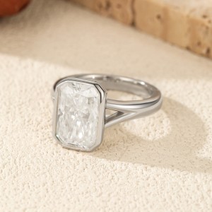 925 Sterling Silver 4.5 Ct Radiant Moissanite Bezel Sugar Cube Ring 110200080
