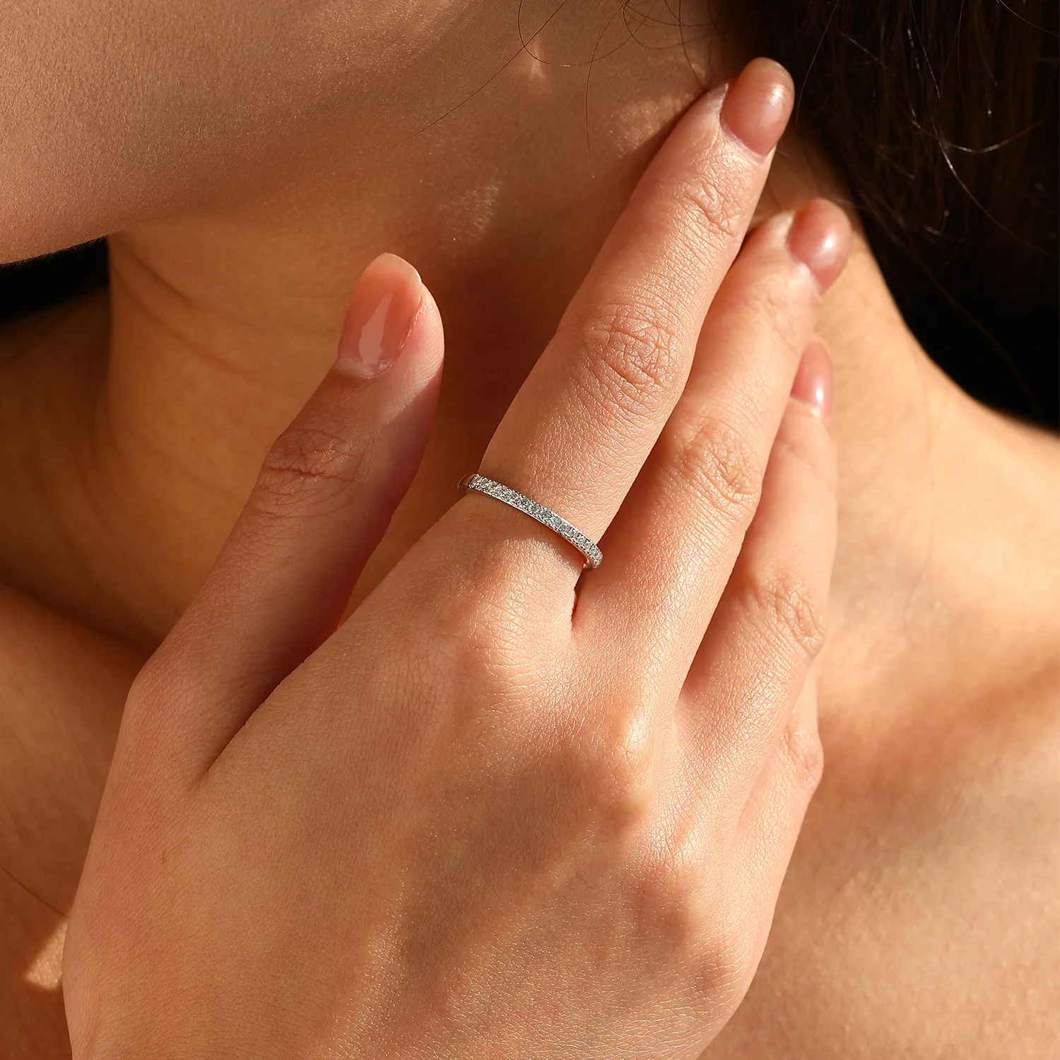 925 Sterling Silver Pave Moissanite Minimalism Stacking Ring 110200081 - image1