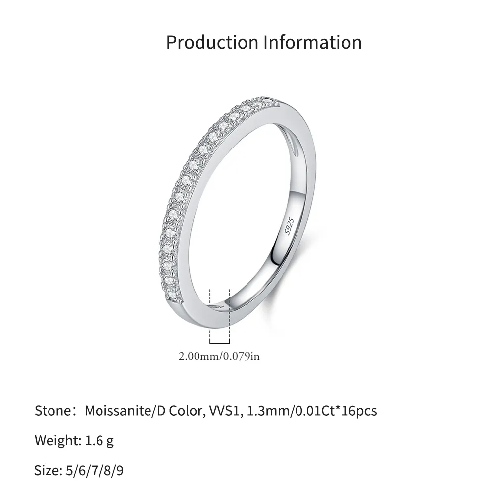 925 Sterling Silver Pave Moissanite Minimalism Stacking Ring 110200081 - image2