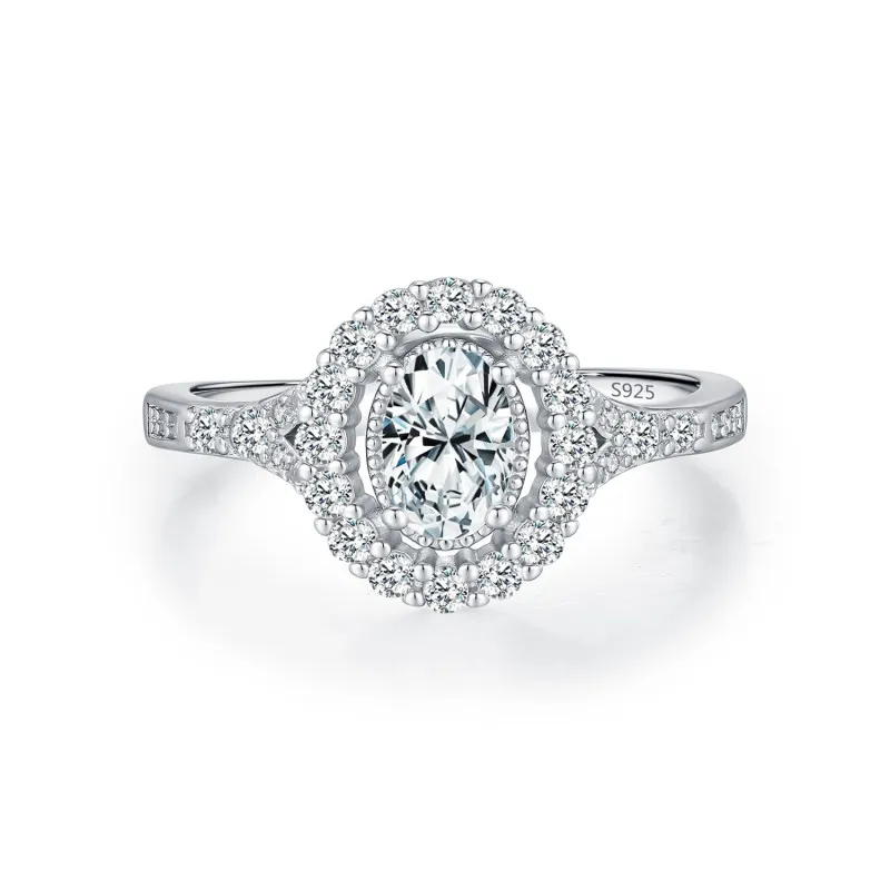 925 Sterling Silver Vintage Luxury 0.5 Ct Oval Moissanite Ring 110200082